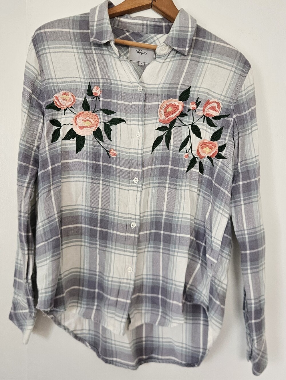Rails Womens Shirt S Milo Plaid Embroidered Floral Western Country Boho Cottage